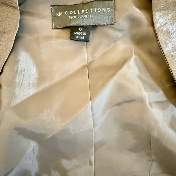 KM Collections Beaded Olive Green Taffeta Gown - Picture 8 of 8